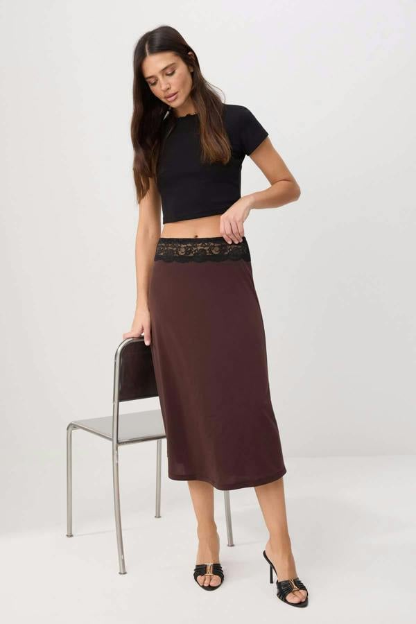 A-Line Lace Detail Midi Skirt