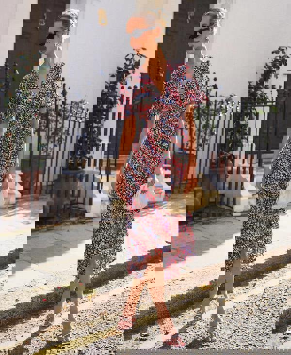 Multicoloured Animal Ruche Midi Dress