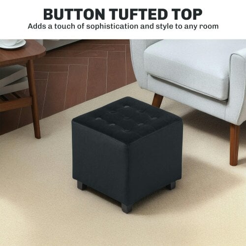 Wyld Haus Liviel Velvet Black Square Ottoman With Soft Upholstered Finish