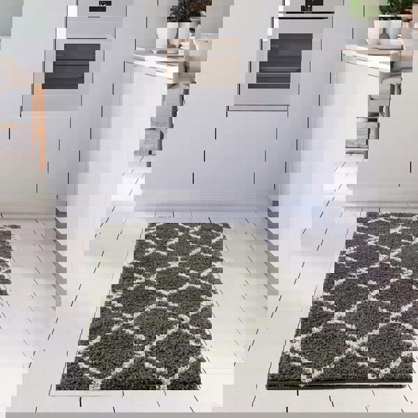 Diamond Design Thick Shaggy Area Rugs Dark Grey