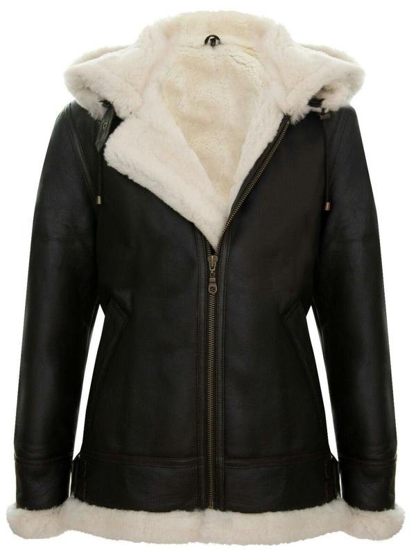 Infinity Leather Mens Hooded Sheepskin Leather B3 Flying Jacket-Columbus