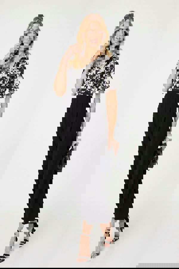 Black | Floral Block Print Wide Leg Jumpsuit