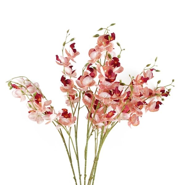 Leaf Pack of 6 x 80cm Pink Artificial Mini Orchid Stem
