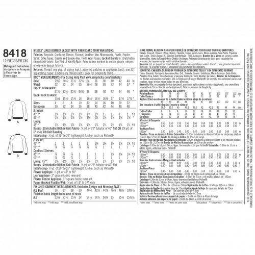 Simplicity Sewing Pattern 8418, Jackets for Women, D5 (4-6-8-10-12) - Intermediate