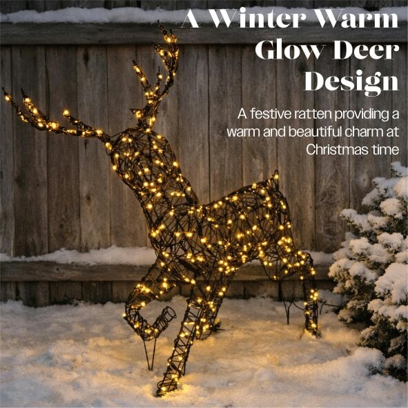 Scotts of Stow Xmas Haus  LED Metal Rattan Deer Outdoor Decoration with Timer