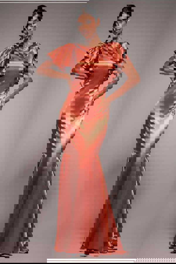Satin Flutter Sleeve Mermaid Maxi - Burntorange DR3954
