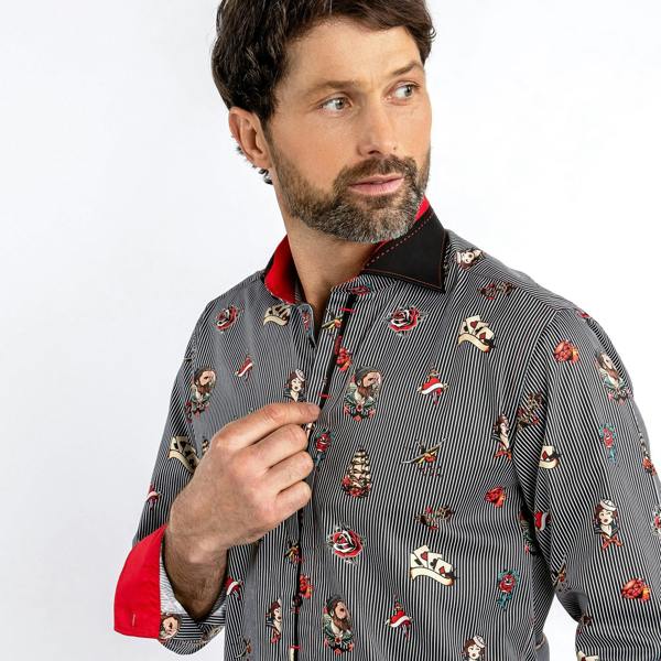 SAILOR PUNK TATTOO PRINT SHIRT - Premium Men's Patterned Shirt by Claudio Lugli | Bold Design, Tailored Fit, Best Printed Shirts