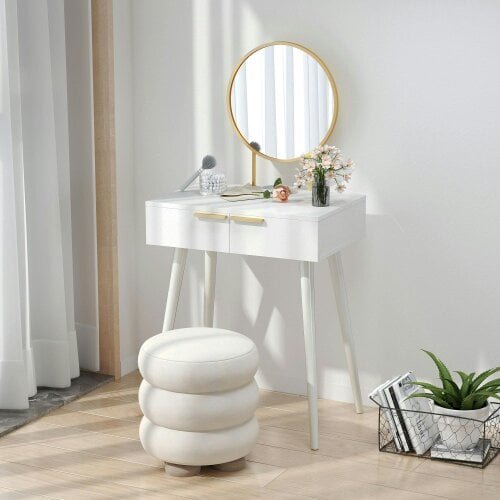 Wyld Haus Sovaha White Elegant Dressing Table With Round Mirror 60 x 40 x 123cm