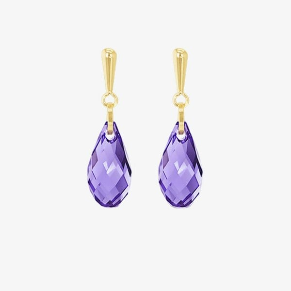 T. H. Baker 9ct Yellow Gold Purple Crystal Dropper Earrings 1.58.0046