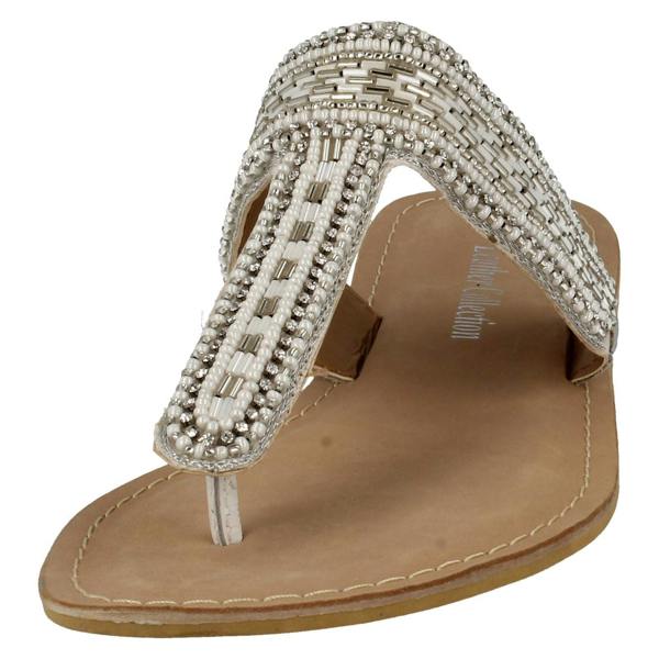 Spot On Ladies Spot On Leather Collection Beaded Toe Post Sandals