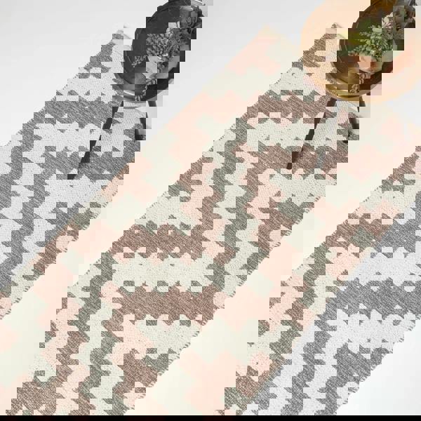 HOMESCAPES Malina Brown & Natural Kilim Cotton Rug