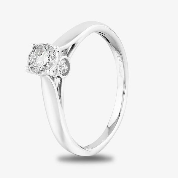 T. H. Baker 9ct White Gold 0.50ct Diamond Bridge Accent Solitaire Ring TH011885R