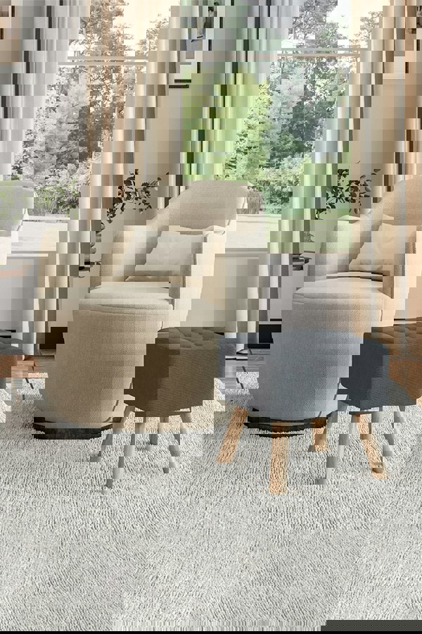 Living and Home Dark Grey Linen Padded Wooden Leg Square Footstool