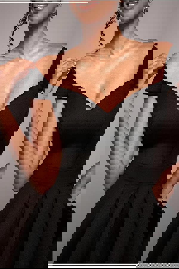 Scuba Foam Skater Midi Dress - Black DR4133