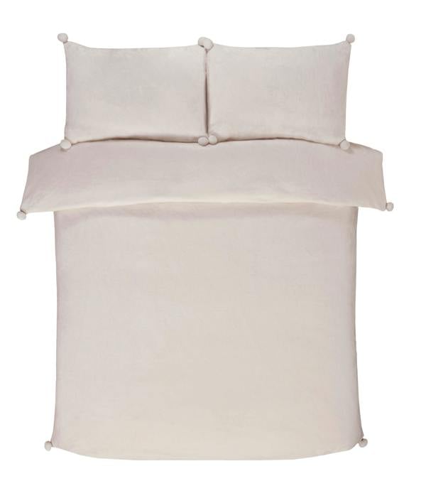 Smart Living Luxurious Pom Pom Fleece Duvet Cover with Pillowcases - Cream