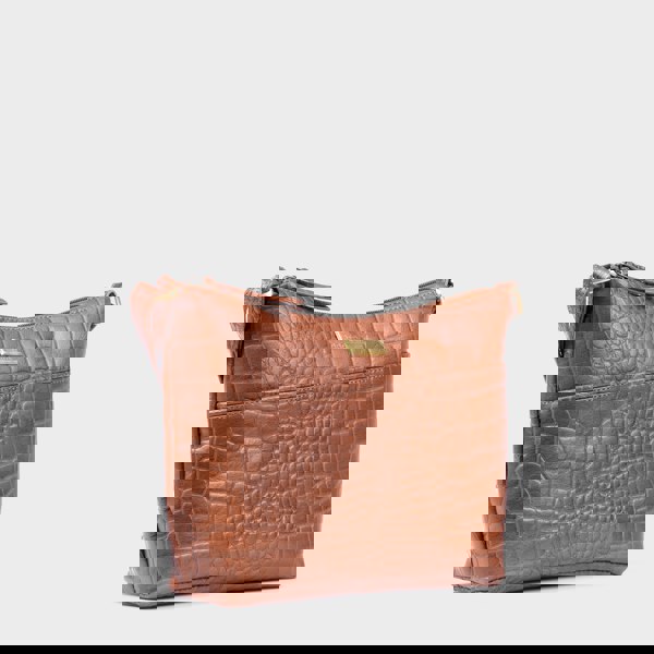 Assots London 'CAROL' Tan Croc Real Leather Designer Crossbody Shoulder Bag