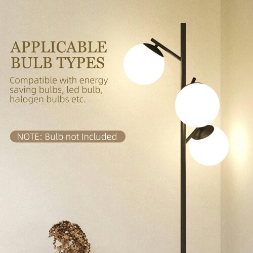 Wyld Haus Dorizi Metal Black 3 Light Tree Floor Lamp With Globe Shades And Steel Base