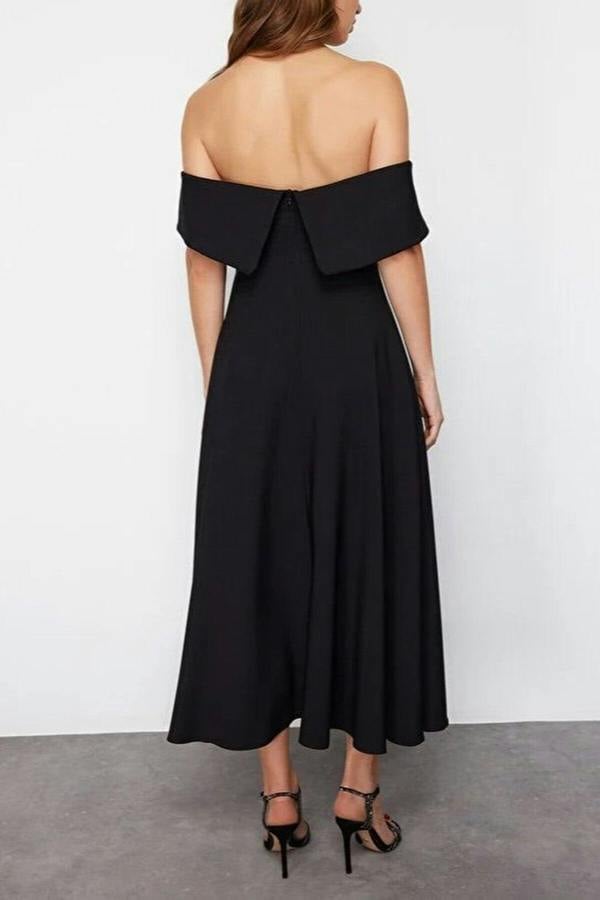 WOVCOR Elegant A-Line Woven Evening Dress with Collar Detail