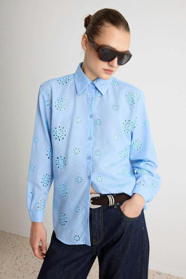 WOVCOR Oversize Wide Fit Embroidered Long Sleeve Shirt