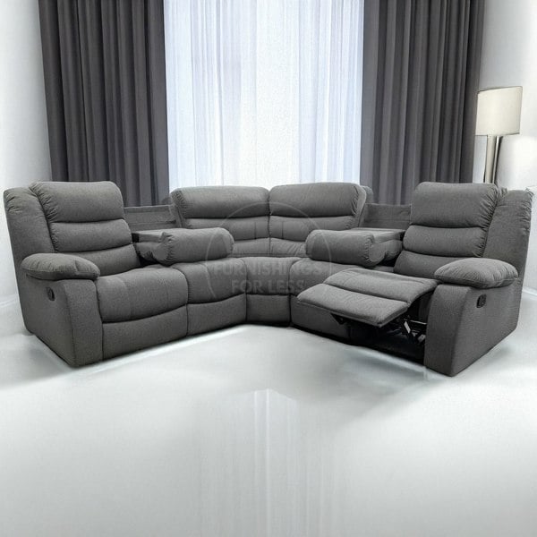 Furnishings For Less Manhattan Full Fabric Reclining 5 Seater Corner Sofa - Grey