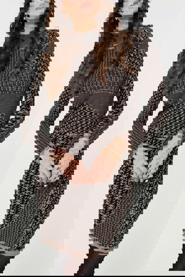 Beige | Printed High Neck Bodycon Mini Dress
