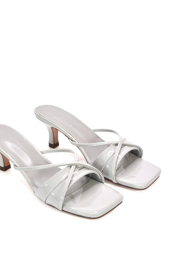 XY LONDON Mid Heeled Sandal Slip On Mules With Square Toe