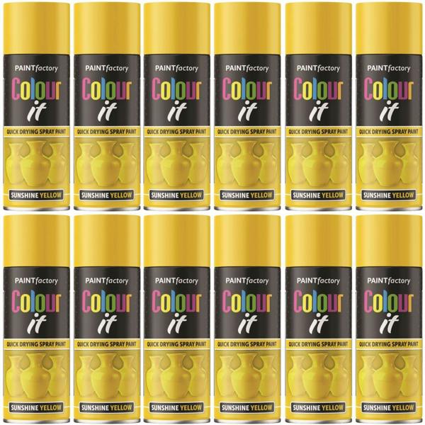 Paint Factory 12X  Sunshine Yellow Gloss Spray Paint 400ml