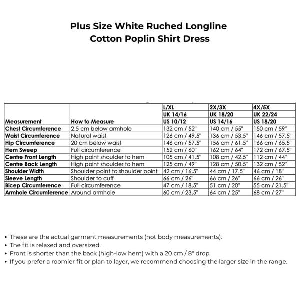 Sylvia Piechulla Plus Size White Ruched Longline Cotton Poplin Shirt Dress