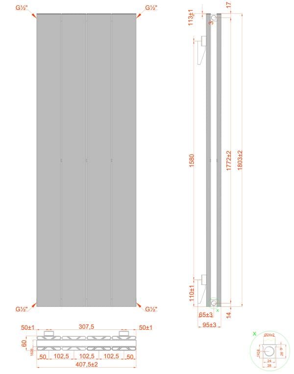 MYHOMEWARE 407mm x 1800mm Double Aluminium Panel Radiator in Anthracite Grey - Model Lena - Wall-mounted