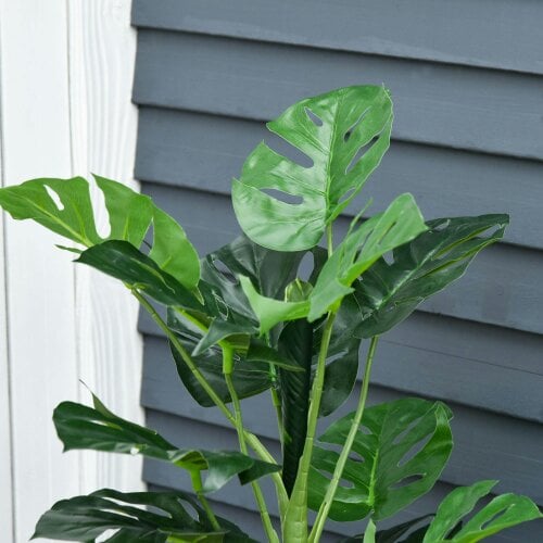 Wyld Haus Nalale Lumo Set Of 2 Artificial Monstera Style Trees With Cheese Leaf Design And Pots