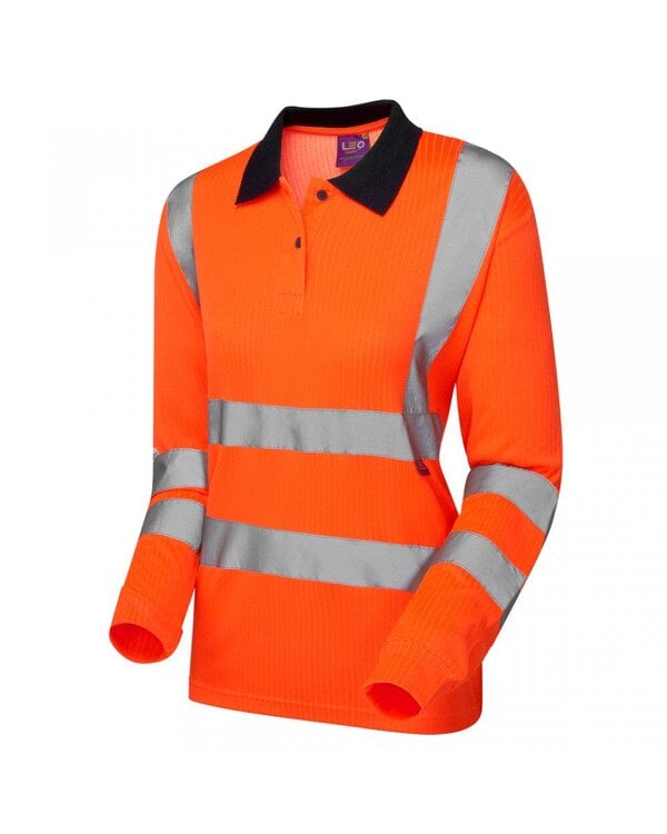 Leo Workwear Beaford Long Sleeve Polo Shirt - Orange