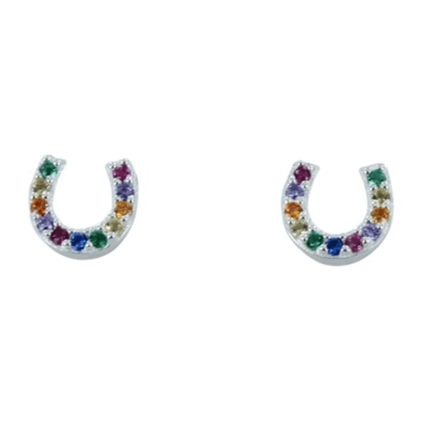 Rainbow Sterling Silver Horseshoe Stud Earrings - Reeves & Reeves