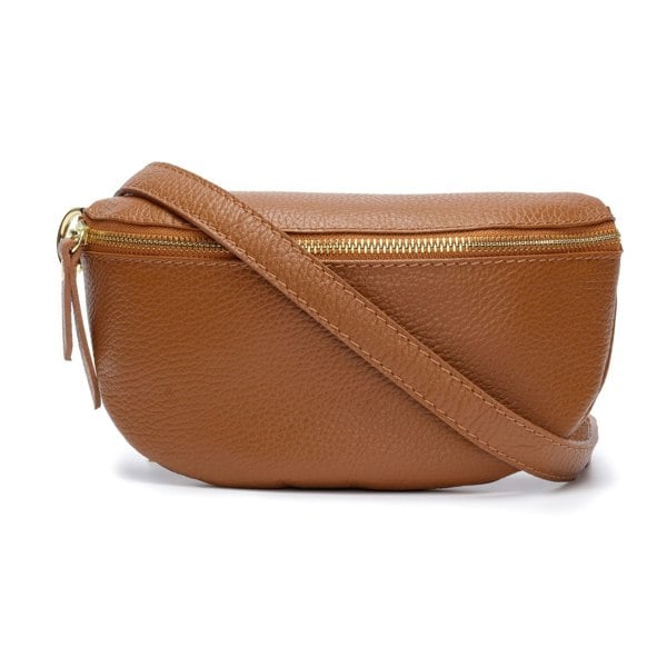 Elie Beaumont Sling Bag - Tan with Leopard Strap