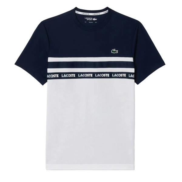 Lacoste Mens Colour Block Pique T-Shirt - White/Navy Blue - 