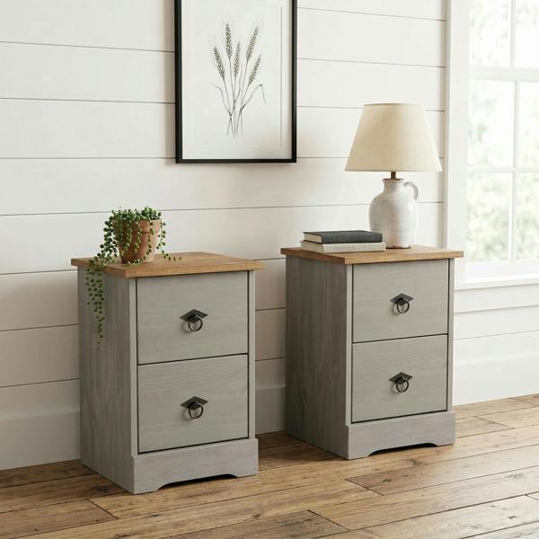 Core Products Set of 2 Corona Grey Modern 3-Drawer Bedside Cabinets