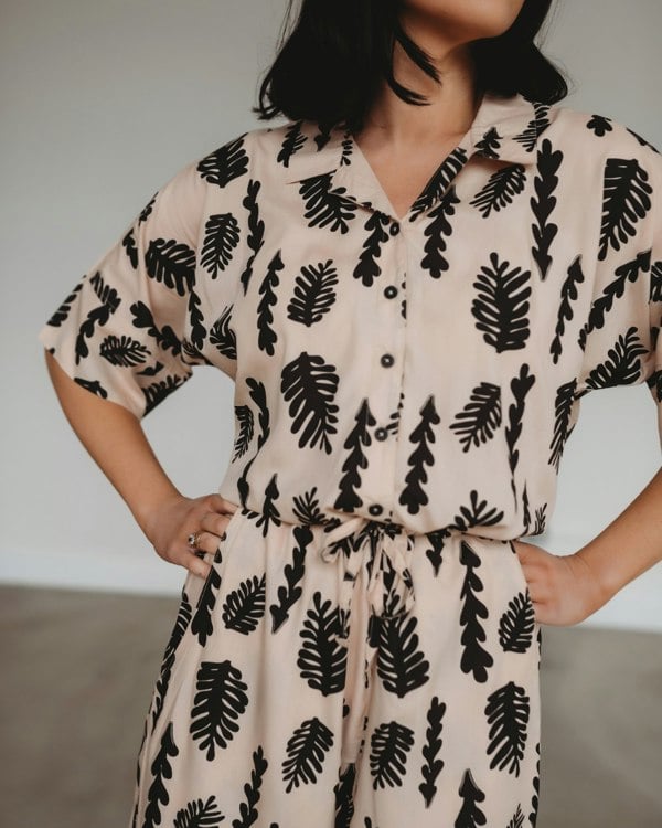 azo free dye Iris Cream Seaweed Print Jumpsuit- image 6