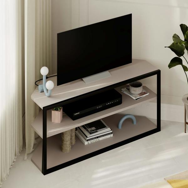 Decortie Modern Echo Corner TV Unit Versatile Design with Metal Frame and Shelf Media Centre 98cm