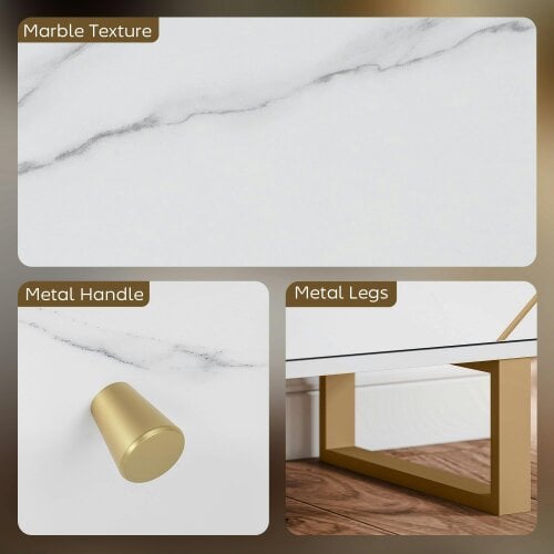 Wyld Haus Vekeba Coso 107cm White and Gold Marble Sideboard 3 Doors 2 Shelves