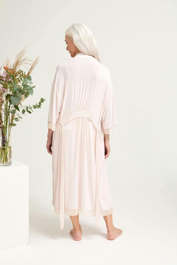 Bamboo Lace Kimono Robe in Powder Puff - Wholesale - Robes