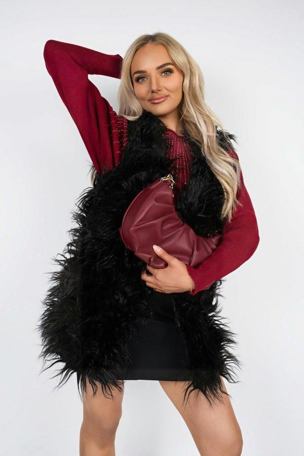 Lirena Faux Fur Sleeveless Gilet With Open Front - Black