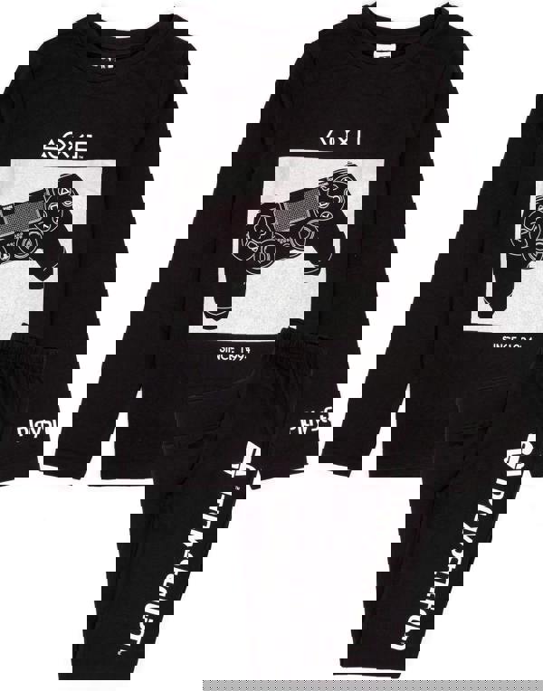 PlayStation Boys Black Game Controller & Symbols Graphic Print Long Sleeve Long Leg Pyjama Set [dis]