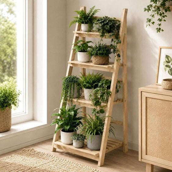 Neo Natural 4 Tier Wooden Foldable Plant Stand