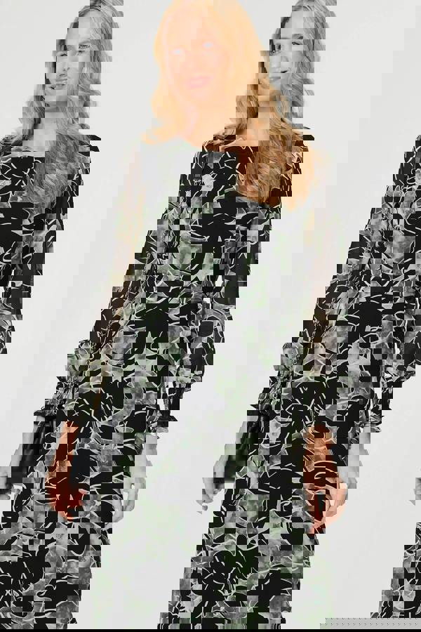 Green | Abstract Long Sleeve Layered Maxi Dress