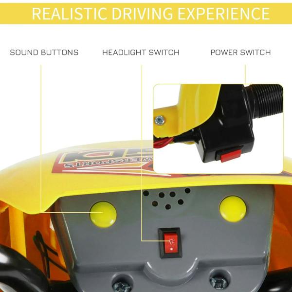 Kids electric ride-on motorcycle control panel with power switch and headlight switch