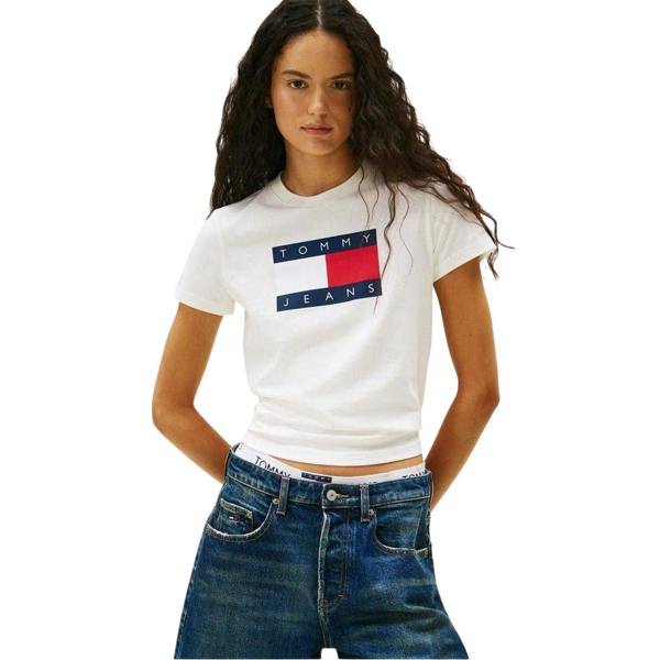 Tommy Jeans Mens Badge Ribbed Regular T-Shirt - Ecru - 