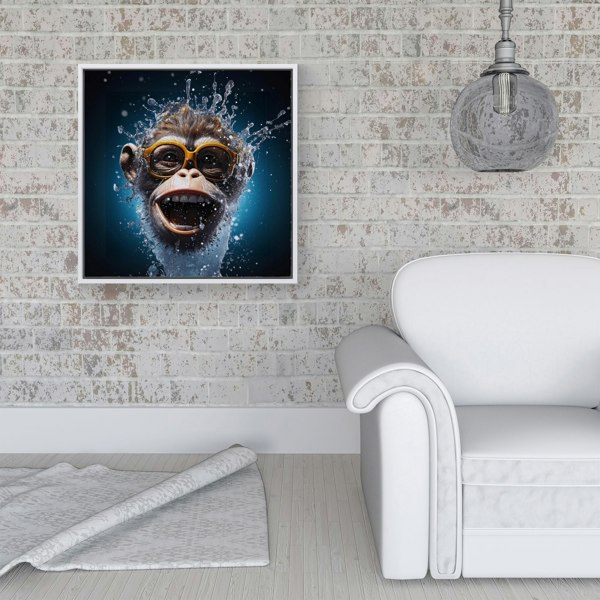 Warren Reed Splash Art Cheeky Chimp Face Framed Canvas