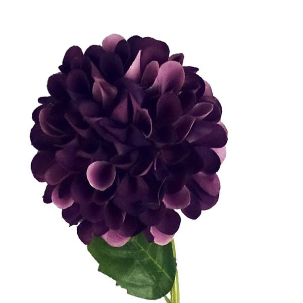 Leaf Pack of 6 x 75cm Artificial Dahlia PomPom Flower Stem Purple