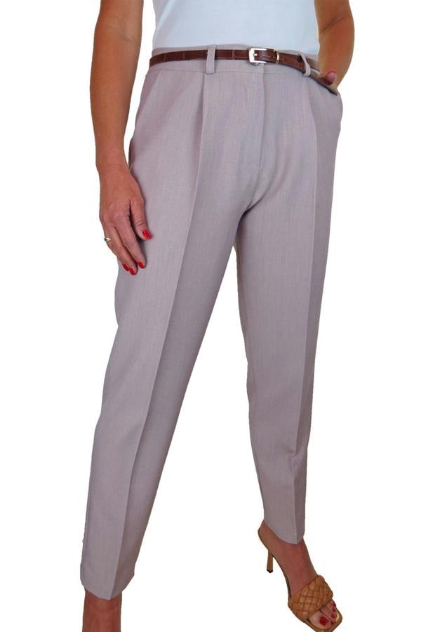 Paulo Due Women's Tapered Leg Smart Belted Trouser Oatmeal