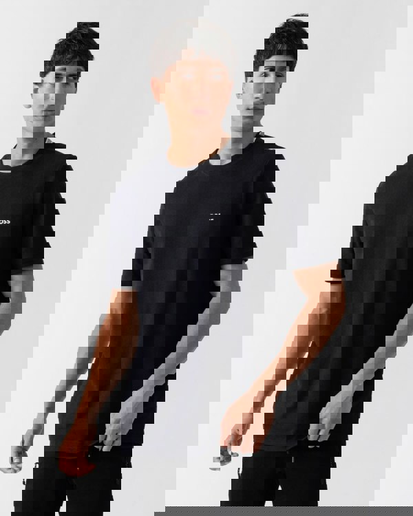 BOSS Green Taddy Mens Cotton Piqué T-Shirt with Oxford-Jacquard Back Collar - Dark Blue 402