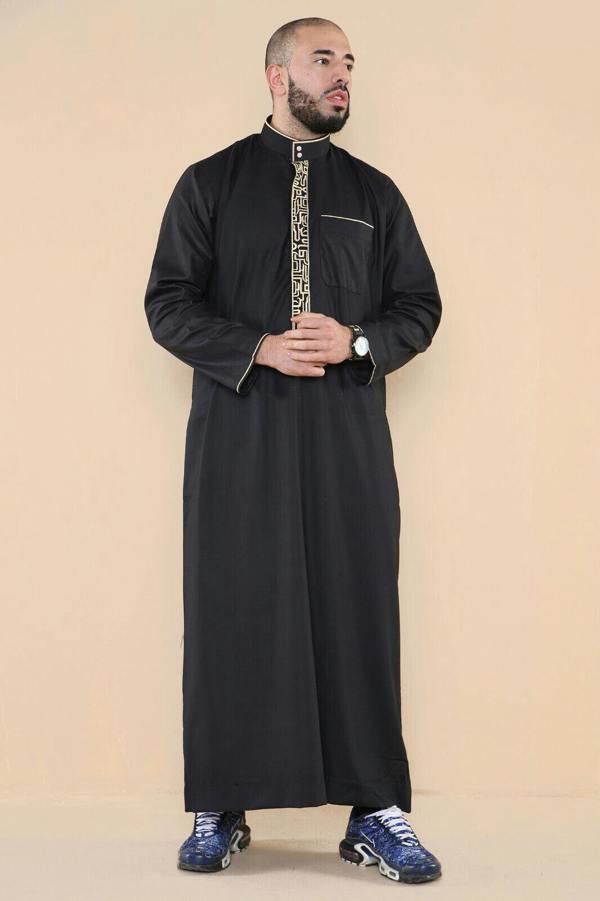 Infinity Leather Mens Thobe Jubba Emirati Islamic Arabic Eid Embroidery Kaftan Jubbah Robe
